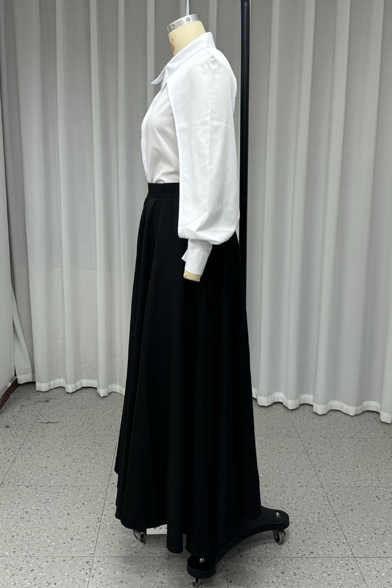 Patchwork Turndown Collar Long Sleeve Two Pieces
