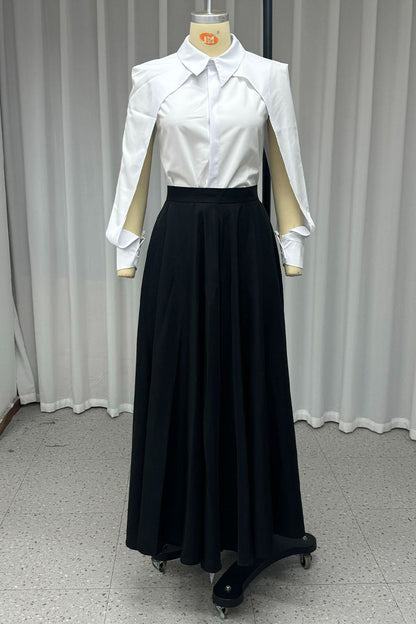 Patchwork Turndown Collar Long Sleeve Two Pieces