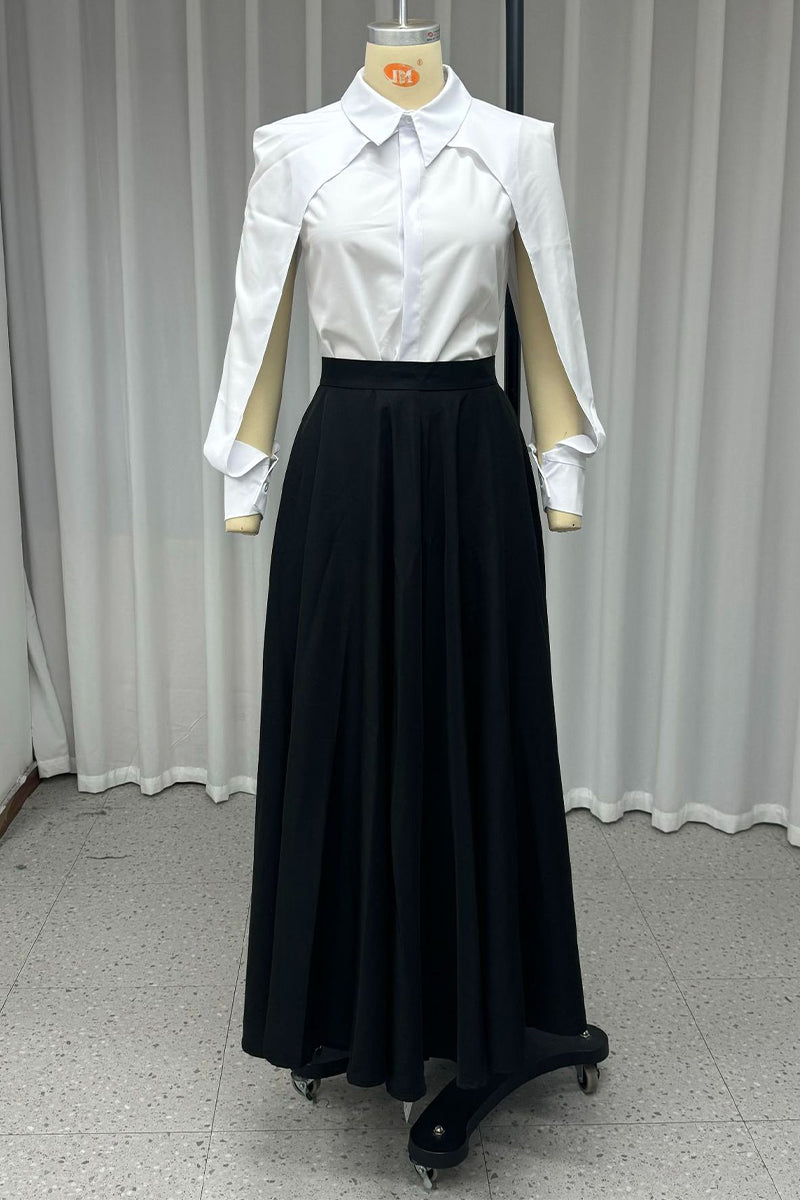 Patchwork Turndown Collar Long Sleeve Two Pieces