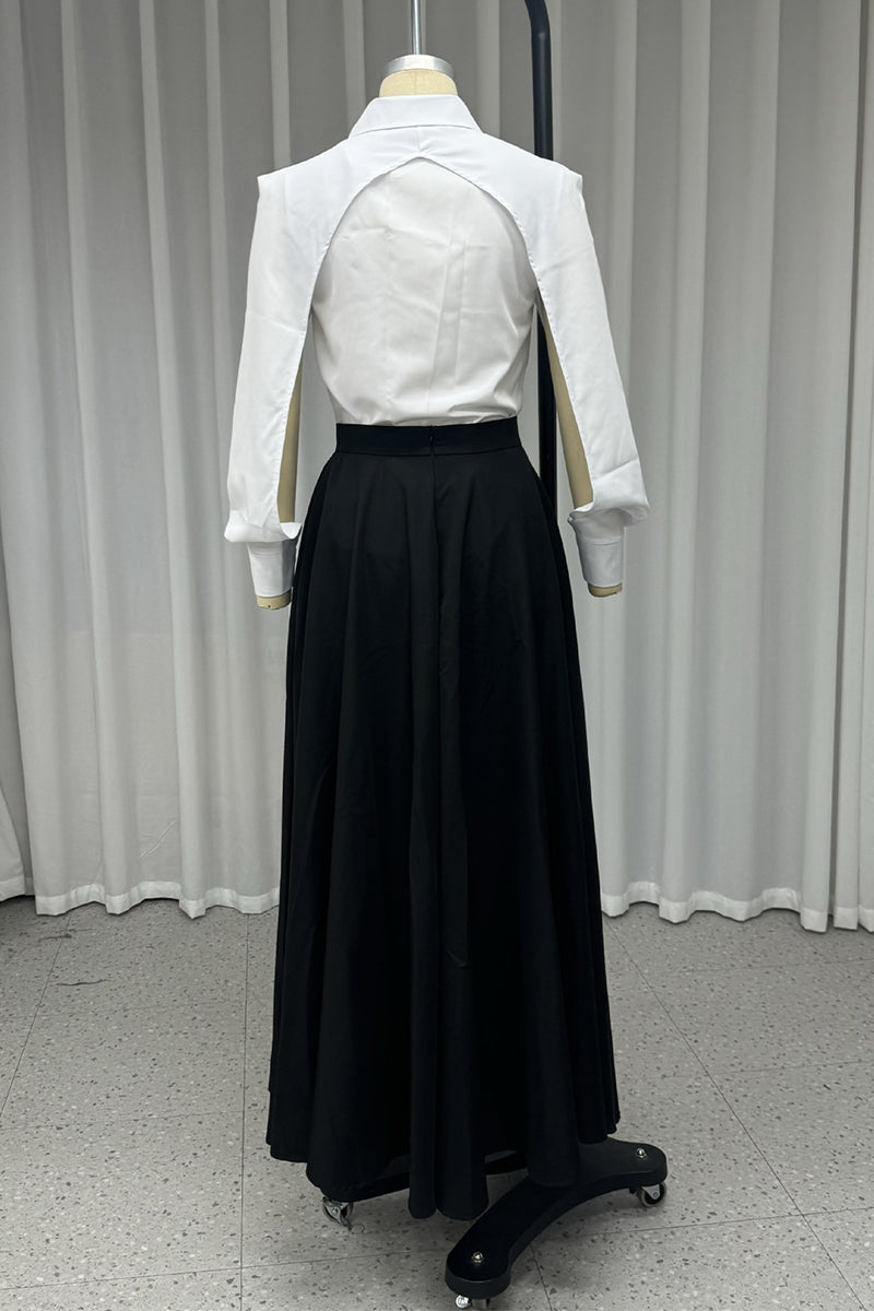 Patchwork Turndown Collar Long Sleeve Two Pieces