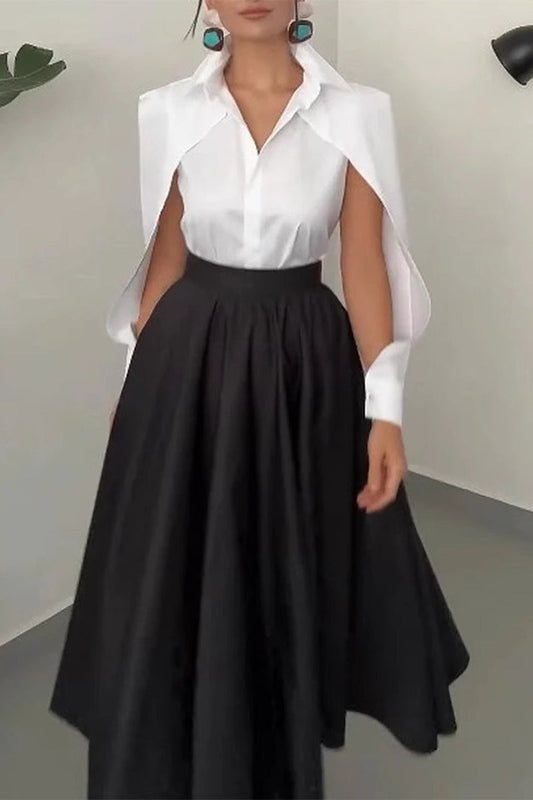 Patchwork Turndown Collar Long Sleeve Two Pieces