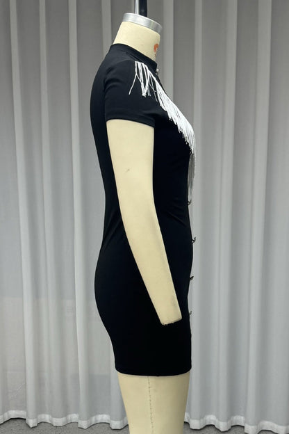 Buttons Tassel Half a Turtleneck Wrapped Skirt Dresses