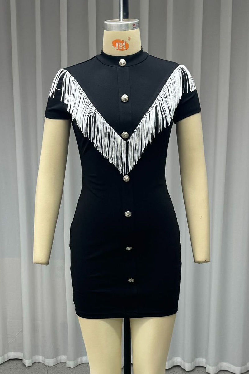 Buttons Tassel Half a Turtleneck Wrapped Skirt Dresses