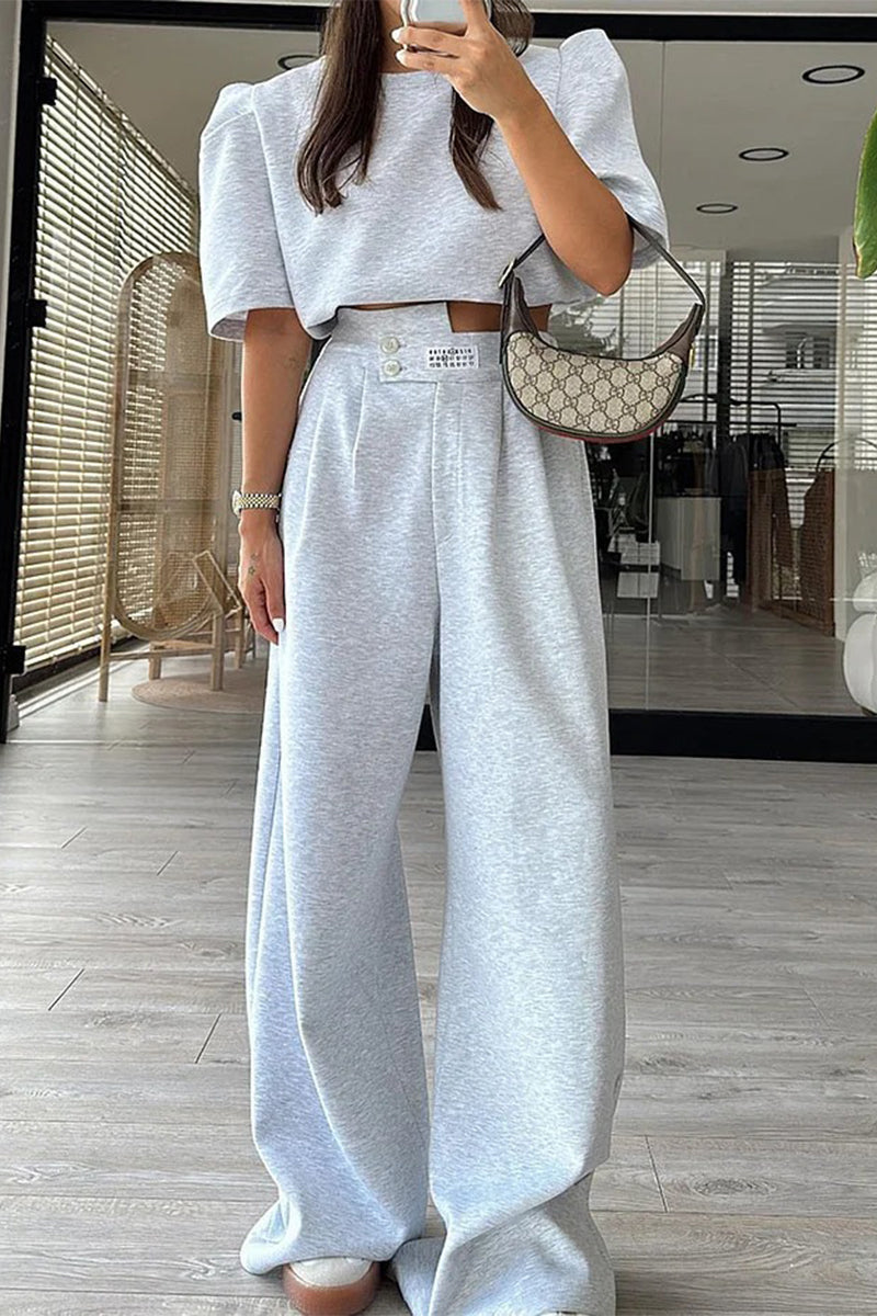 Pocket O Neck Short Sleeve Two Pieces