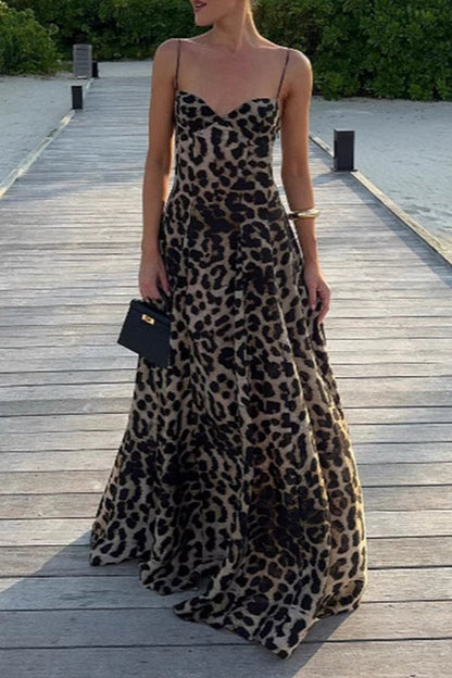 Leopard V Neck Long Dresses