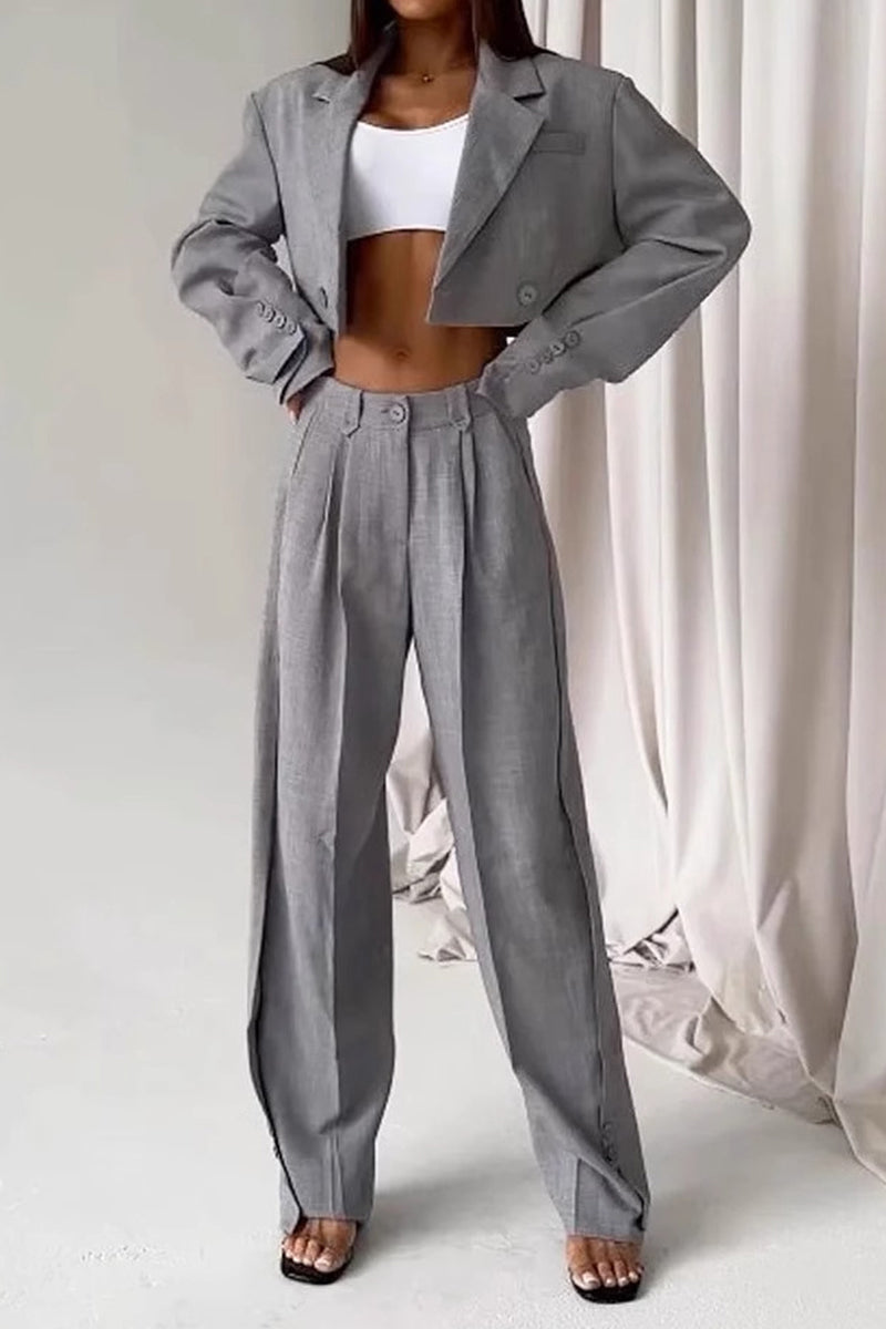 Street Buttons Turn-back Collar Long Sleeve Two Pieces