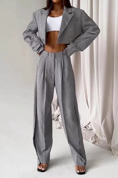 Street Buttons Turn-back Collar Long Sleeve Two Pieces