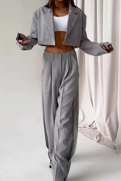Street Buttons Turn-back Collar Long Sleeve Two Pieces