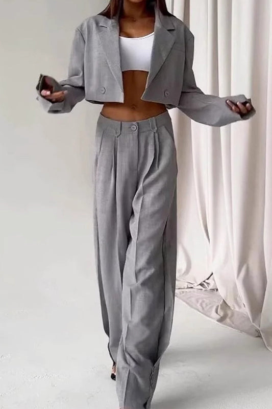 Street Buttons Turn-back Collar Long Sleeve Two Pieces