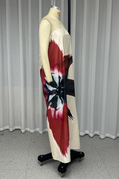 Vacation Print Backless Adjustable Strapless Long Dresses