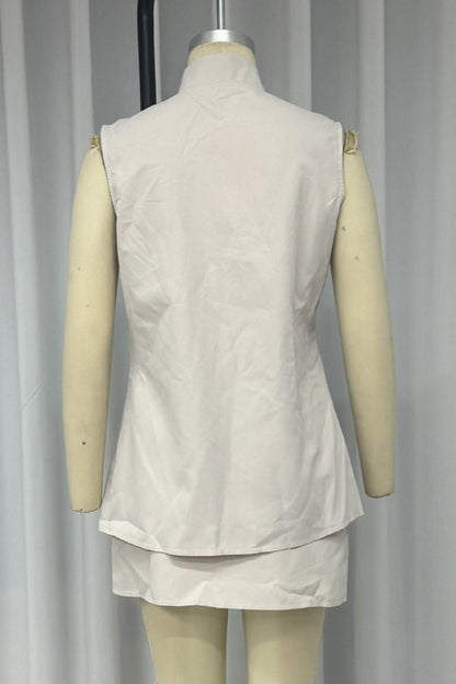 Patchwork Adjustable Mandarin Collar Sleeveless Two Pieces