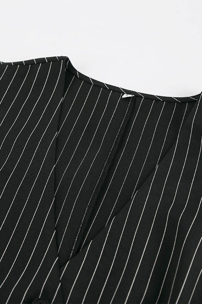 Stripe Pocket Buttons V Neck Sleeveless Two Pieces
