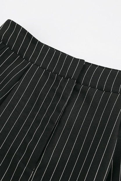 Stripe Pocket Buttons V Neck Sleeveless Two Pieces
