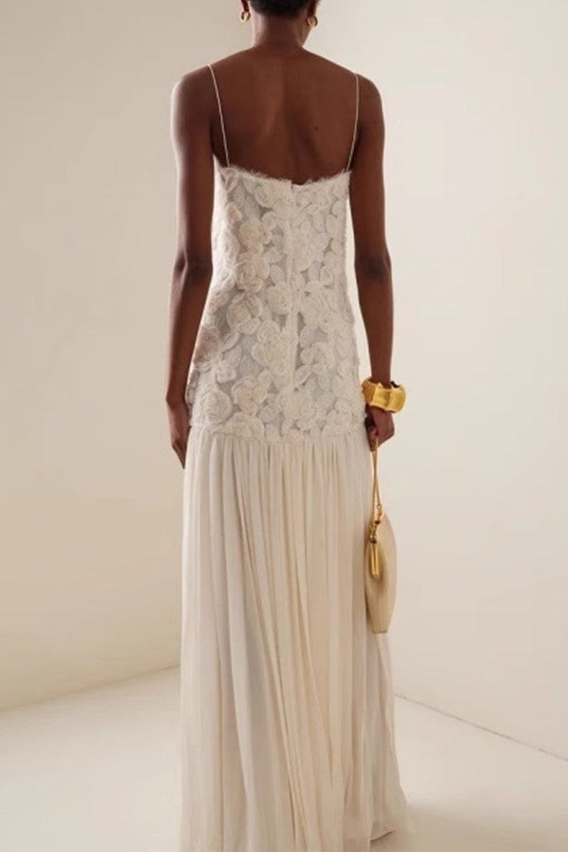Flower Shape V Neck Long Dresses