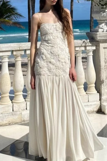 Flower Shape V Neck Long Dresses