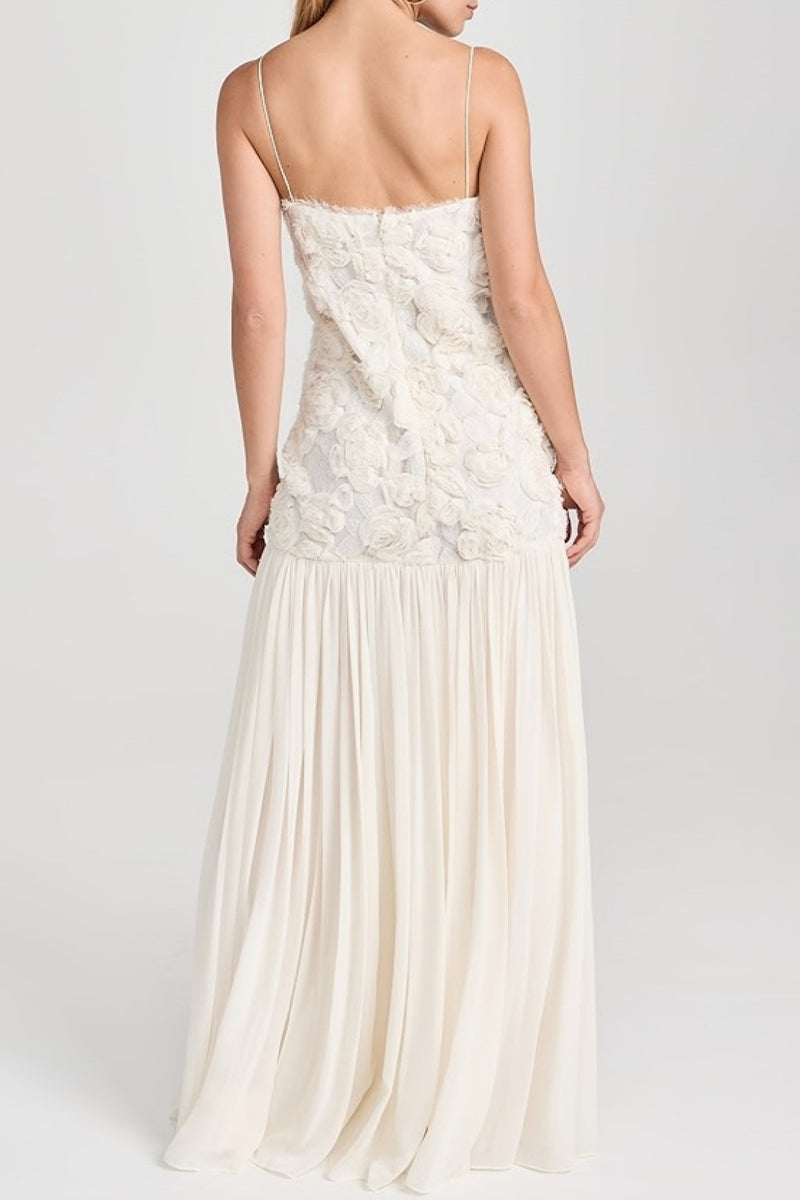 Flower Shape V Neck Long Dresses