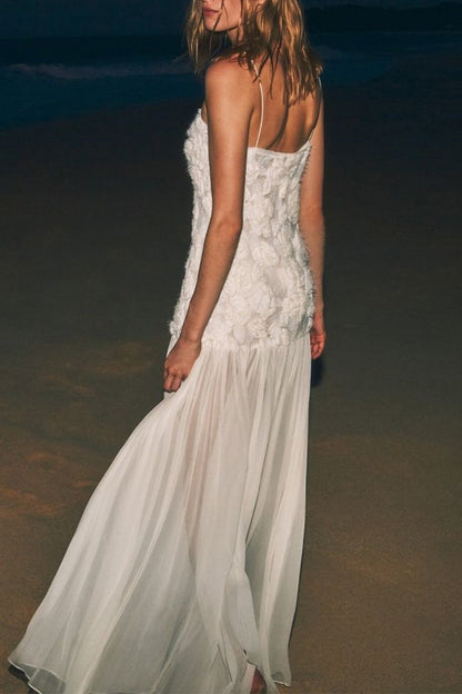 Flower Shape V Neck Long Dresses