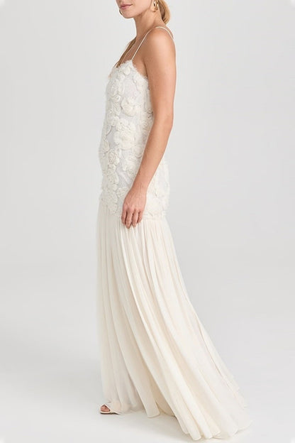 Flower Shape V Neck Long Dresses