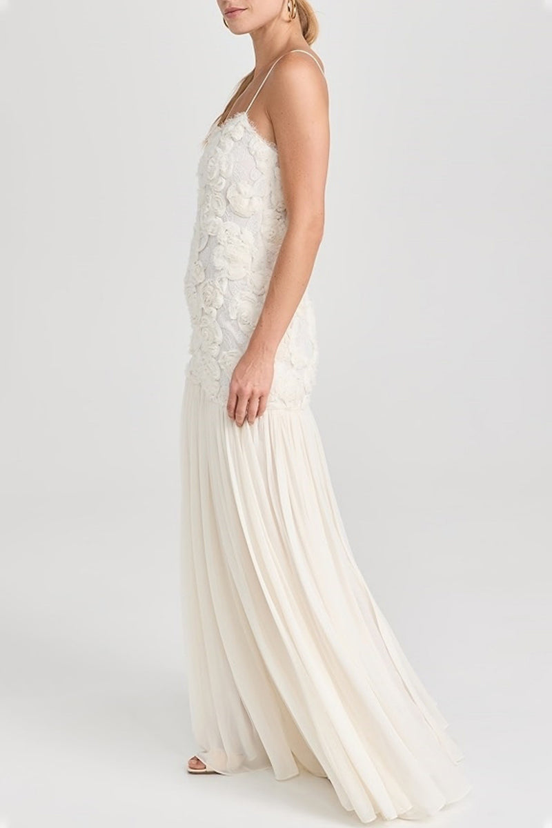 Flower Shape V Neck Long Dresses