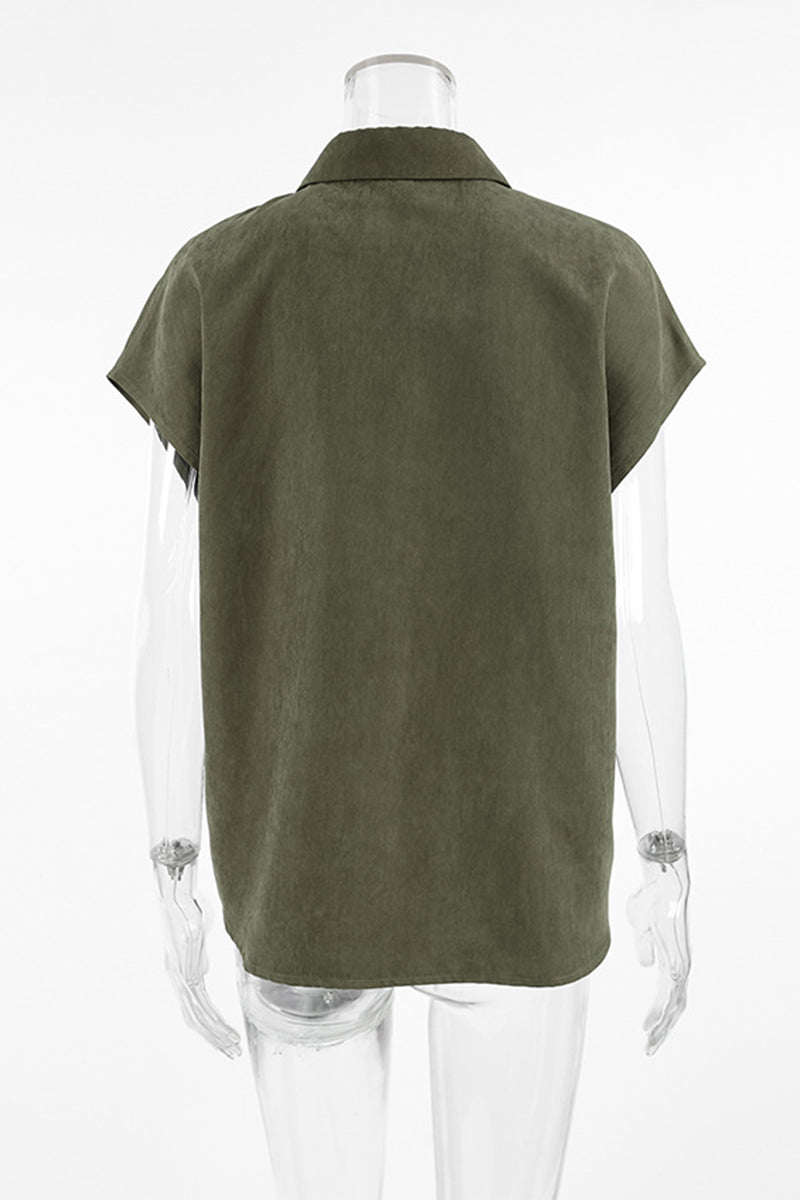 Buttons Turndown Collar Blouses