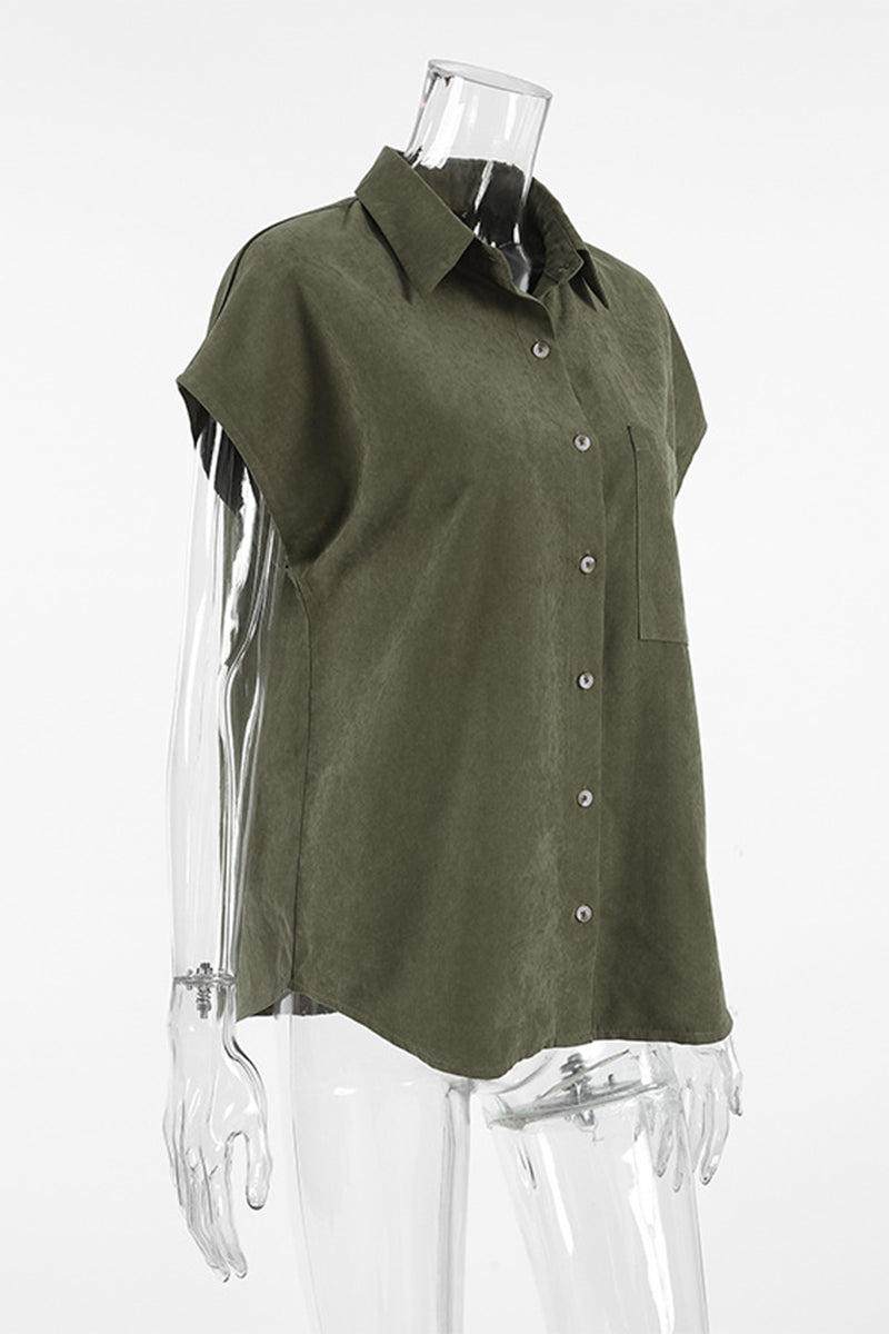 Buttons Turndown Collar Blouses