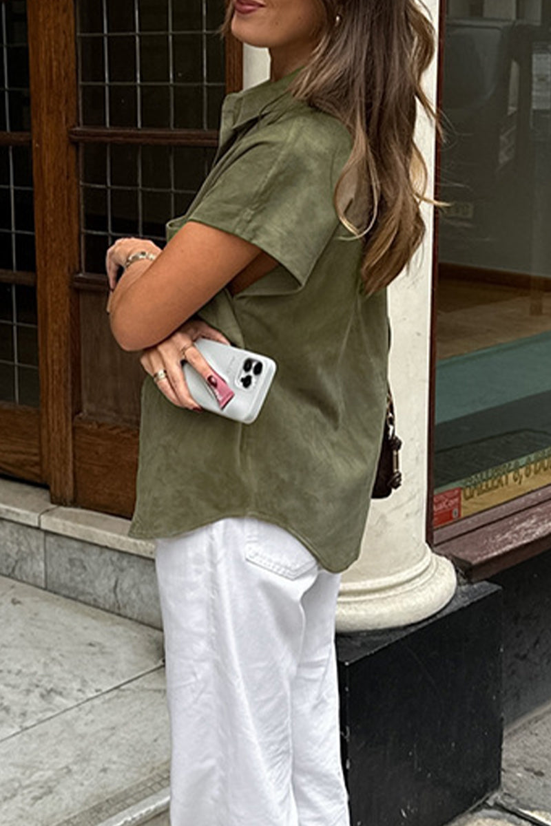 Buttons Turndown Collar Blouses