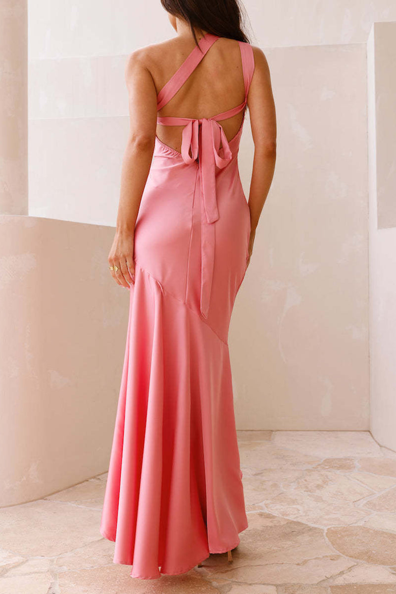 Ruffle Sloping Shoulder Long Dresses
