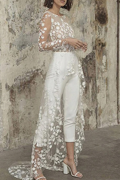Lace Patchwork O Neck Straight Jumpsuits