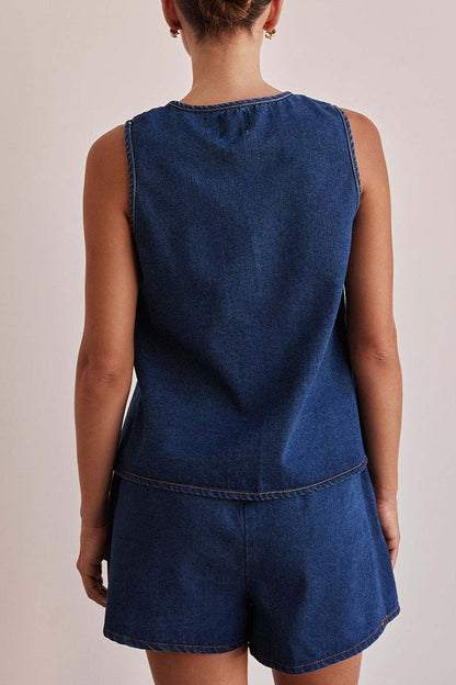 Lace Up O Neck Sleeveless Two Pieces