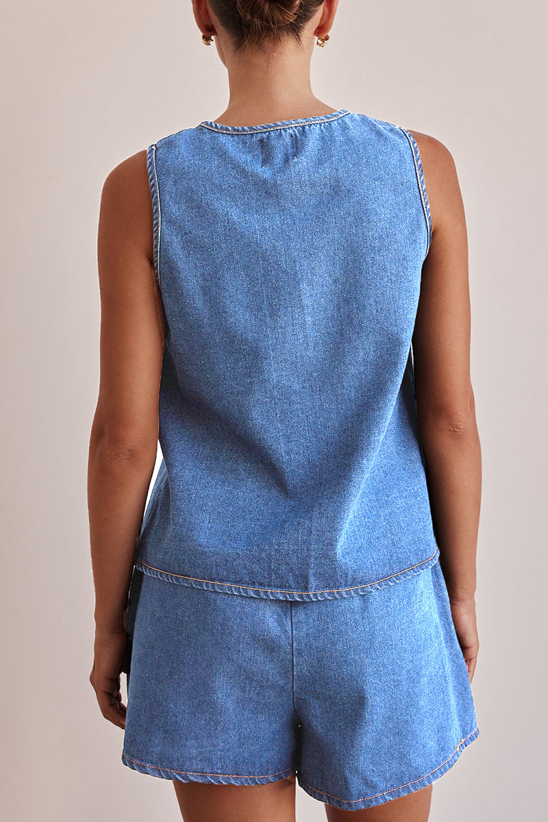 Lace Up O Neck Sleeveless Two Pieces
