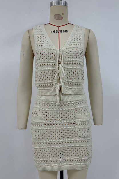 Hollow Out Lace Up V Neck Sleeveless Two Pieces