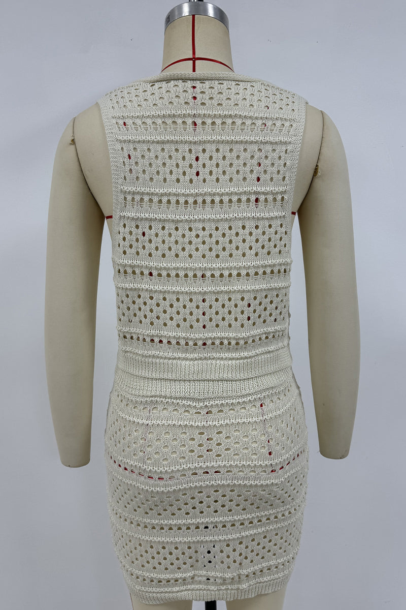 Hollow Out Lace Up V Neck Sleeveless Two Pieces
