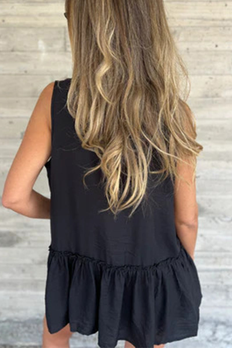 Buttons Pleated Flounce Turndown Collar Blouses(3 Colors)