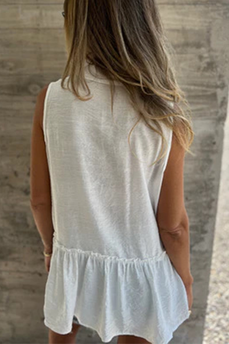 Buttons Pleated Flounce Turndown Collar Blouses(3 Colors)