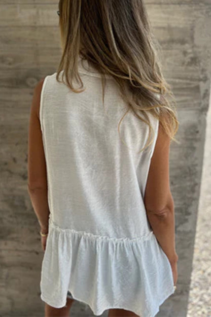 Buttons Pleated Flounce Turndown Collar Blouses(3 Colors)