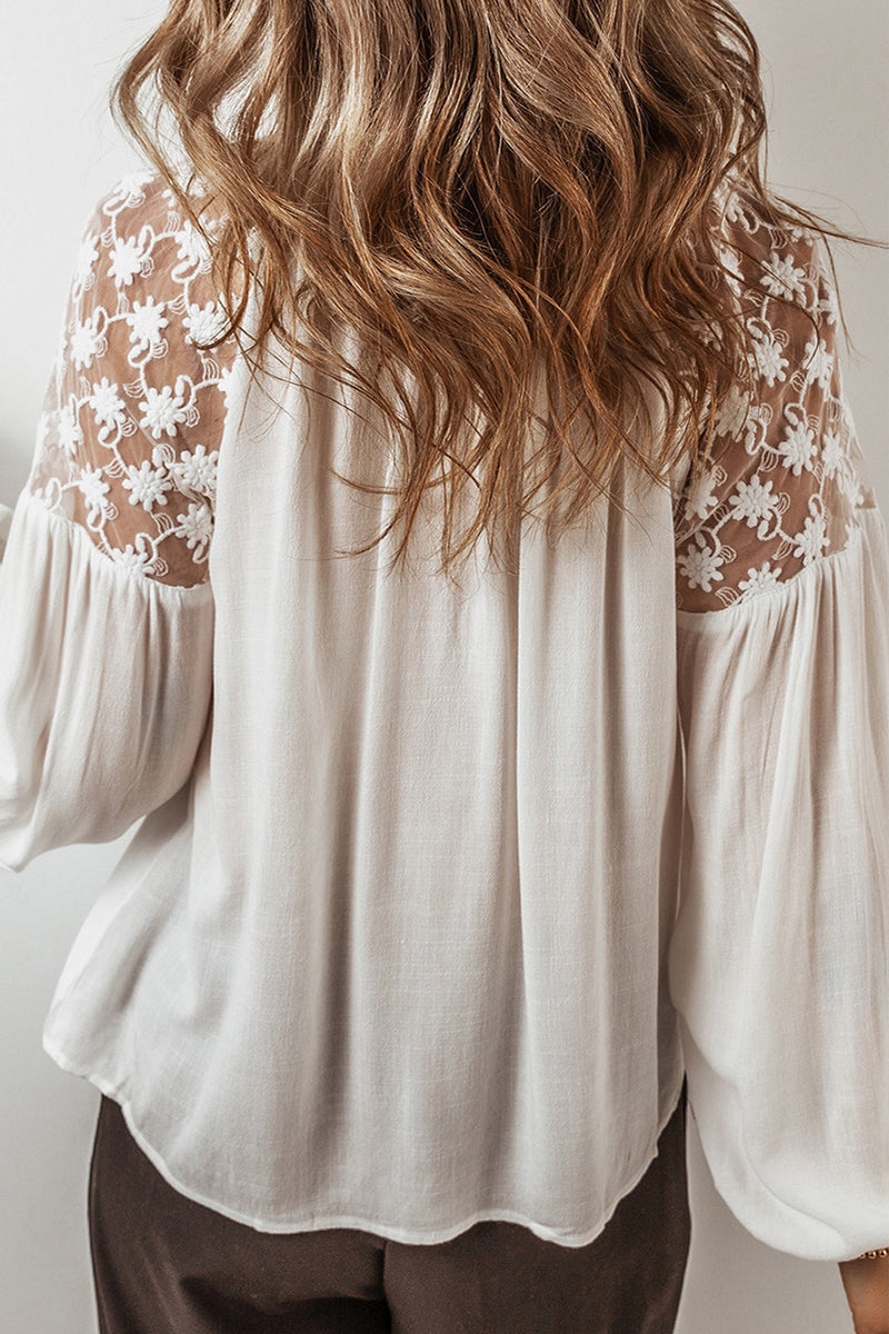 Lace Lace Up Patchwork V Neck Blouses