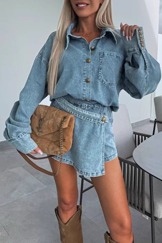 Buttons Irregular Turndown Collar Long Sleeve Two Pieces