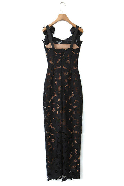 Lace Lace Up Slit Square Neck Long Dresses