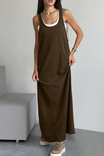 Patchwork U Neck Sleeveless Two Pieces