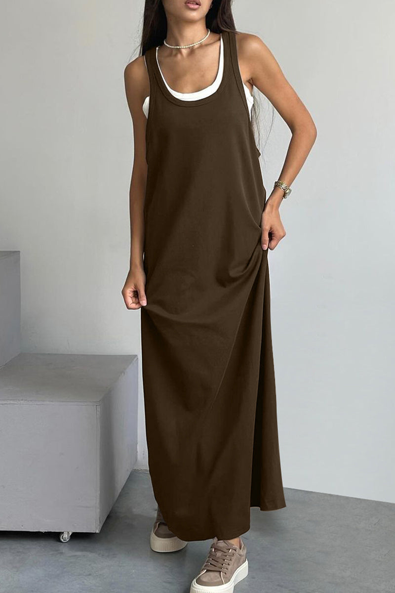 Patchwork U Neck Sleeveless Two Pieces