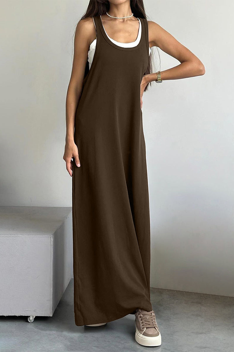 Patchwork U Neck Sleeveless Two Pieces