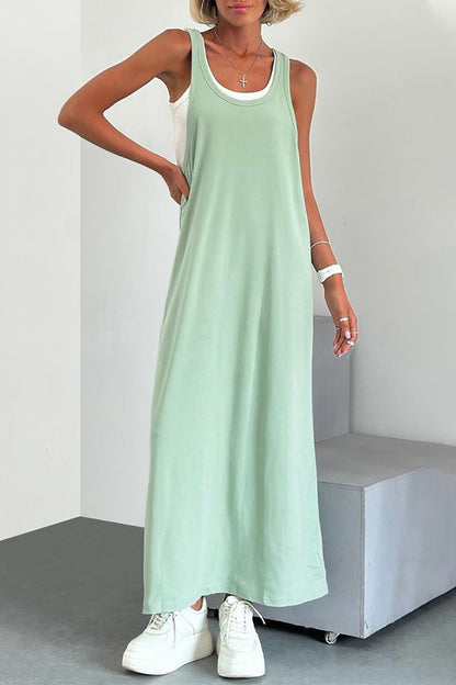 Patchwork U Neck Sleeveless Two Pieces