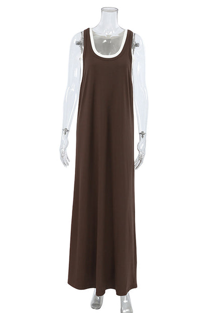 Patchwork U Neck Sleeveless Two Pieces