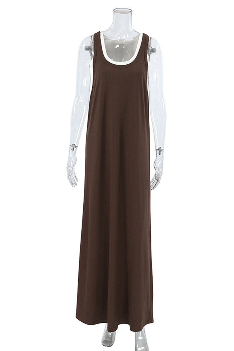 Patchwork U Neck Sleeveless Two Pieces