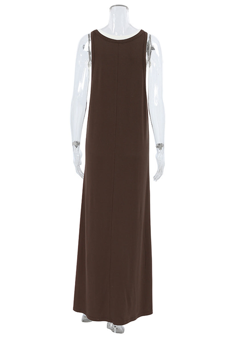 Patchwork U Neck Sleeveless Two Pieces