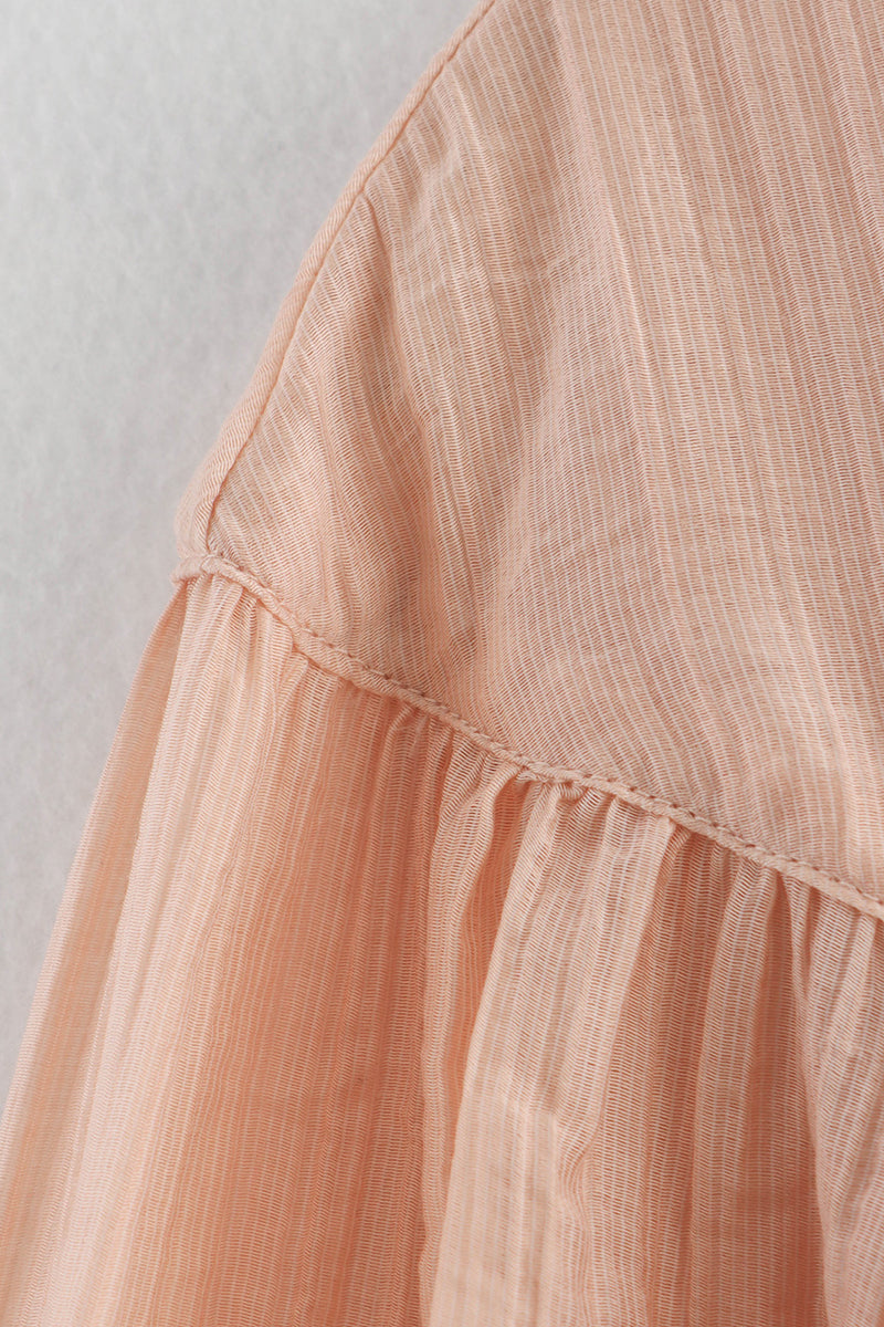 Color Lace Up O Neck Blouses