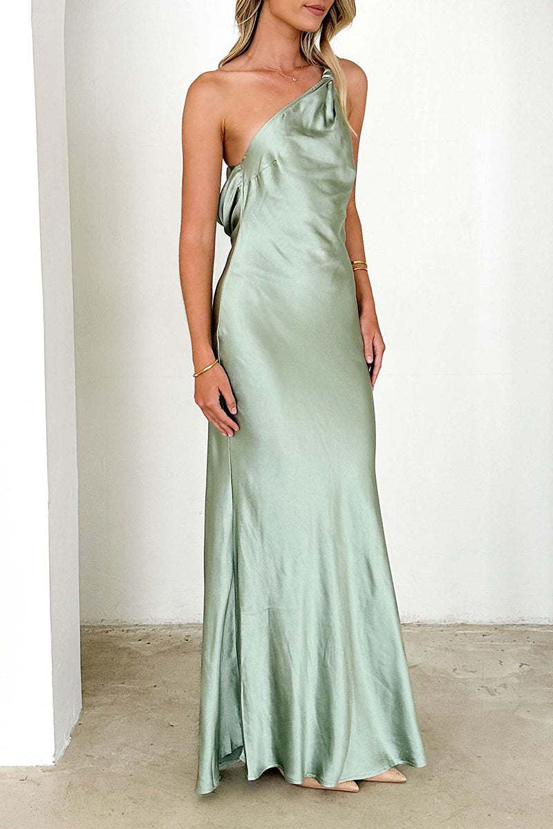 Backless Adjustable Sloping Shoulder Long Dresses