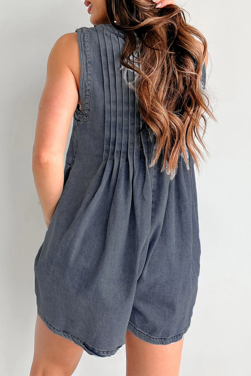 Street Pocket Lace Up V Neck Sleeveless Loose Denim Jumpsuits(9 Colors)