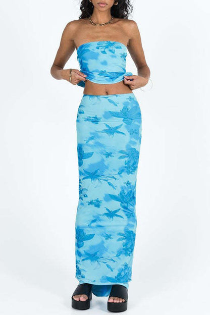 Print Contrast Strapless Sleeveless Two Pieces