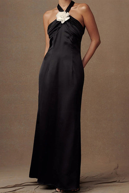 Backless Flower Shape Halter Long Dresses